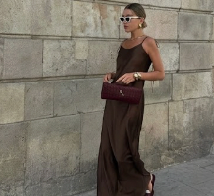 Clacive Brown Satin Backless Maxi Dress