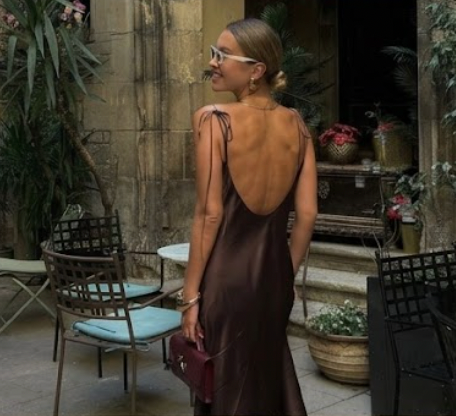 Clacive Brown Satin Backless Maxi Dress