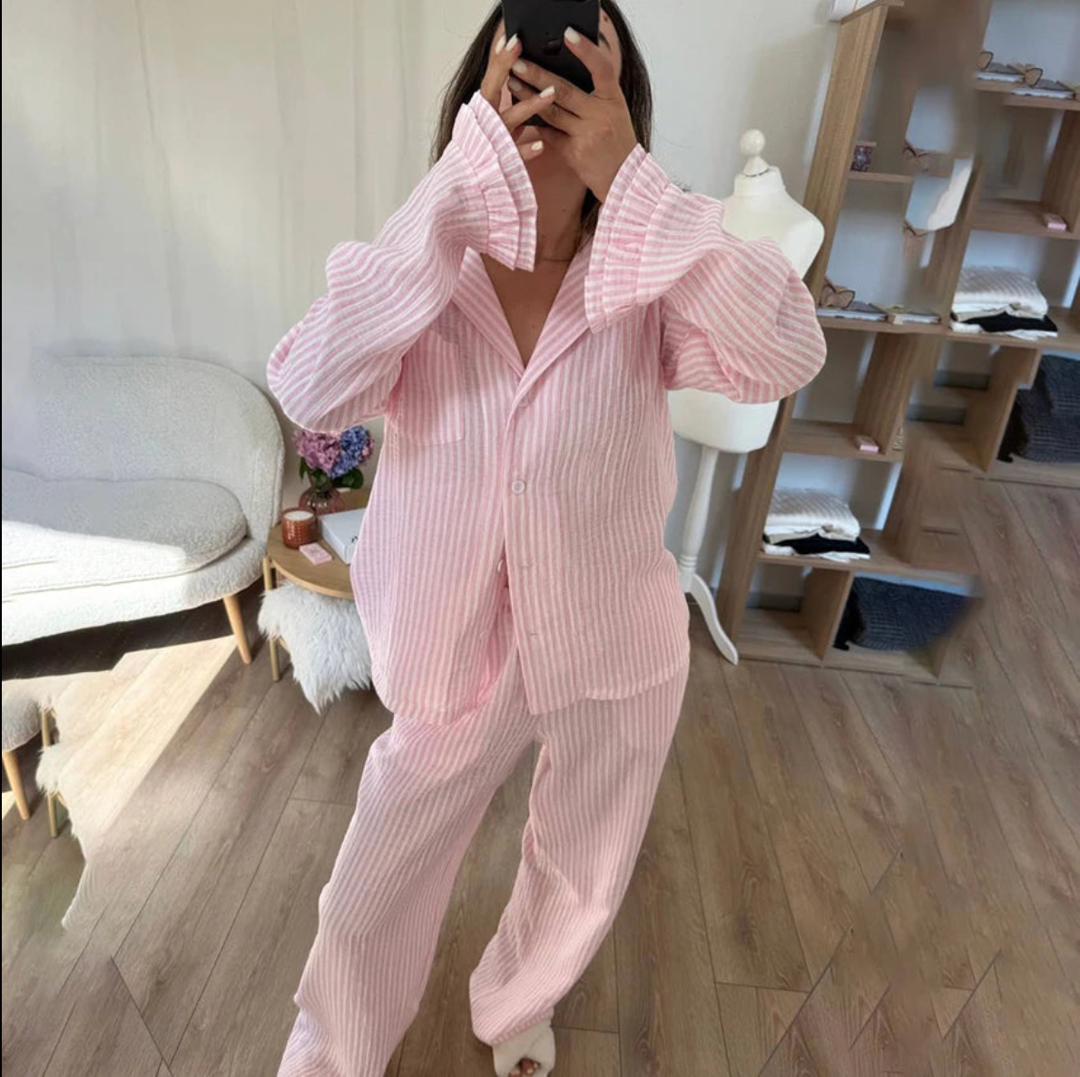 Pink Striped Two-Piece Pajama Set