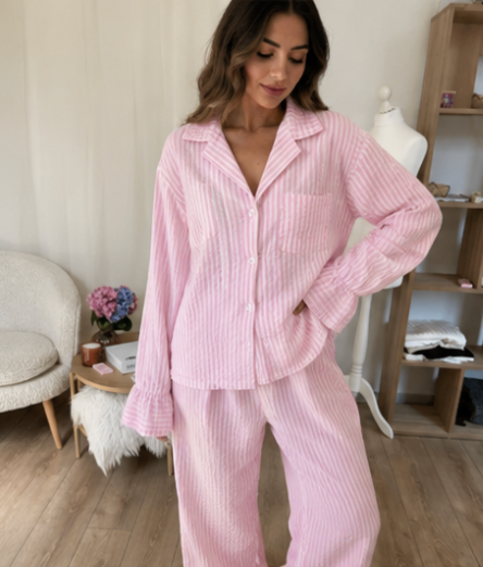Pink Striped Two-Piece Pajama Set