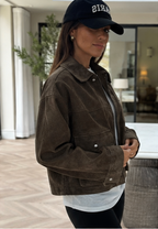 Green Faux Suede Bomber Jacket