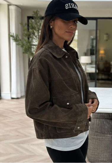 Green Faux Suede Bomber Jacket