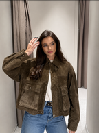 Olive Green Suede Lapel Jacket