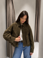 Olive Green Suede Lapel Jacket