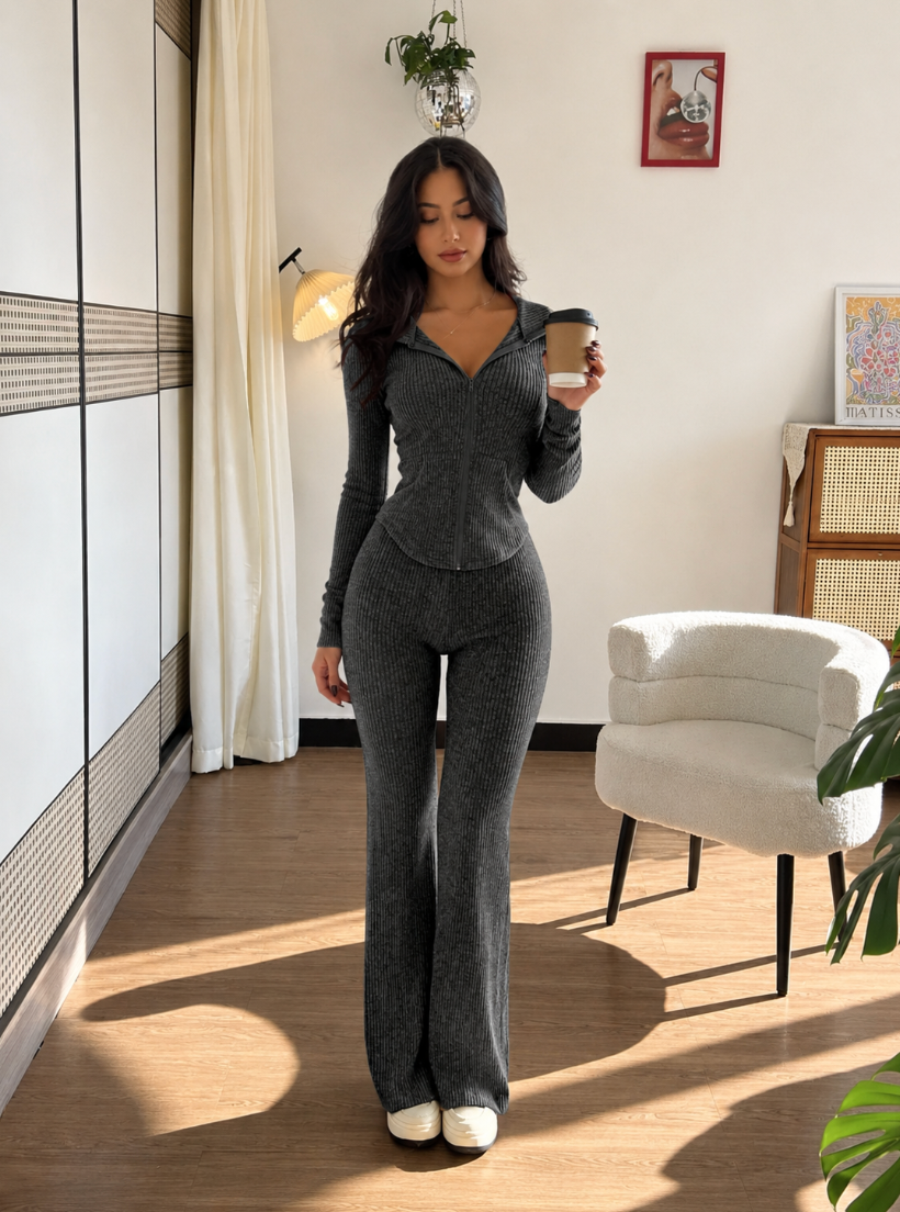 Slim-Fit Knitted Zipper Co-Ord