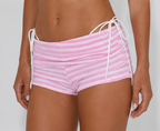 Fold-Over Crochet Knit Striped Shorts