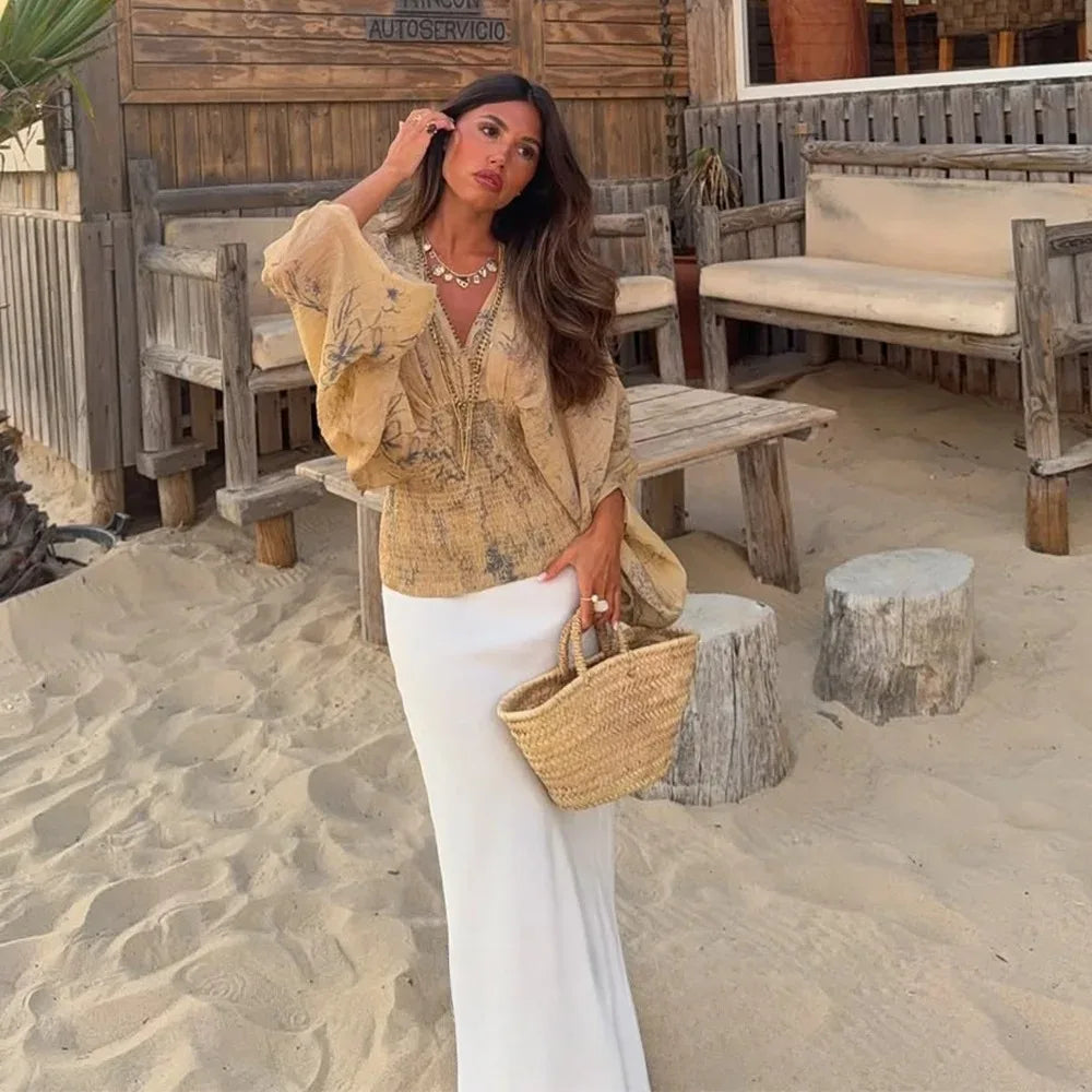 V Neck Long Sleeve Blouse