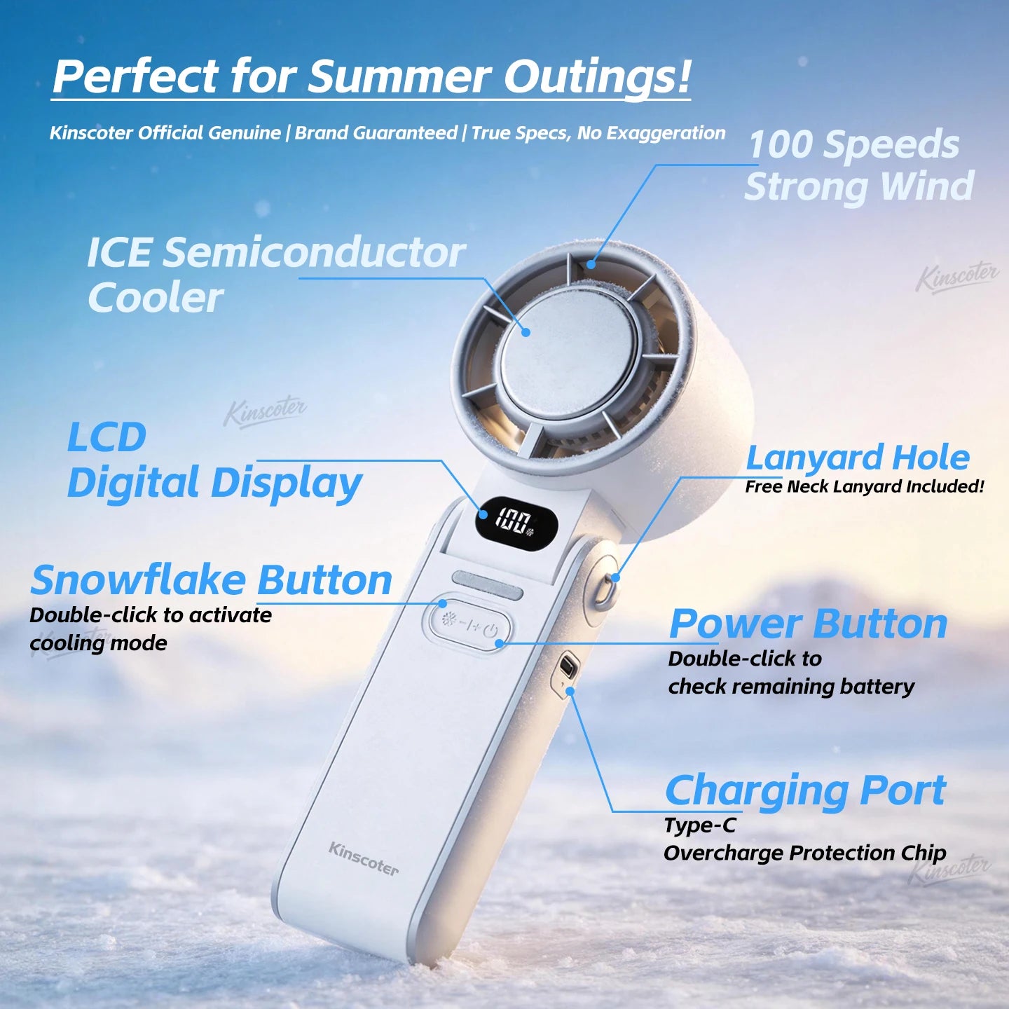 Portable High Speed Cooling Handheld Fan 3600mAh Rechargeable 100 Speed Adjustable Mini Foldable Air Cooling Turbo Fan & Lanyard