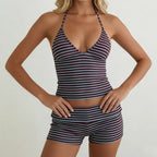 Fold-Over Striped Micro Shorts Set