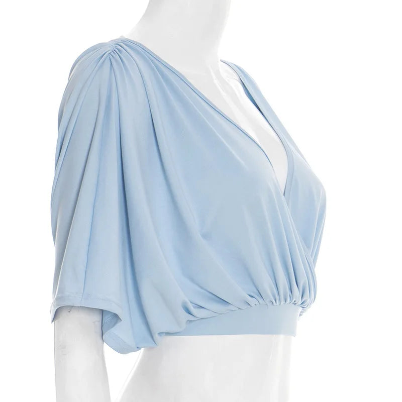 V-Neck Cross Batwing Crop T-Shirt
