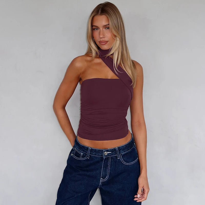 Halter Scarf Strapless Crop Top