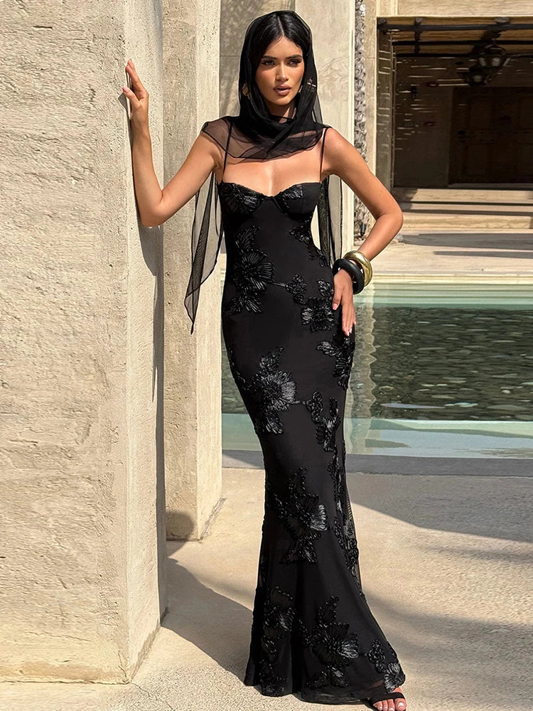 Floral Embroidery Maxi Dress