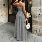 Deep V-neck Striped Beach Dress