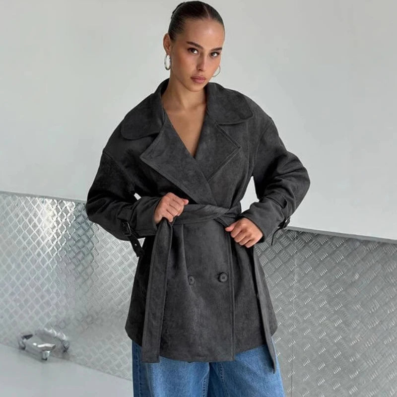 Suede Lapel Overcoat