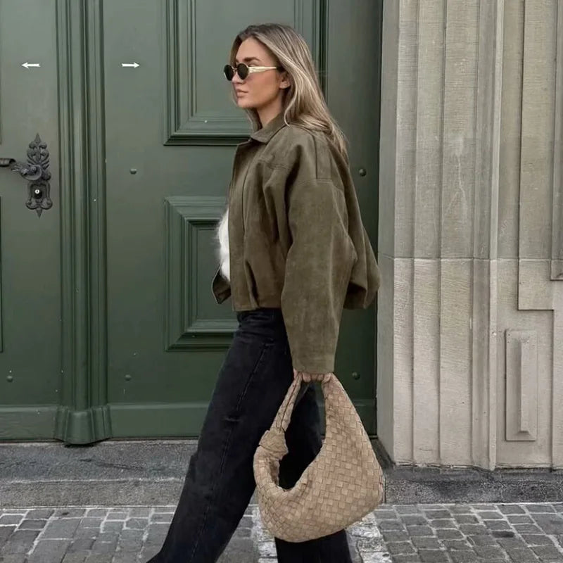 Turn-Down Collar Bomber Jacket