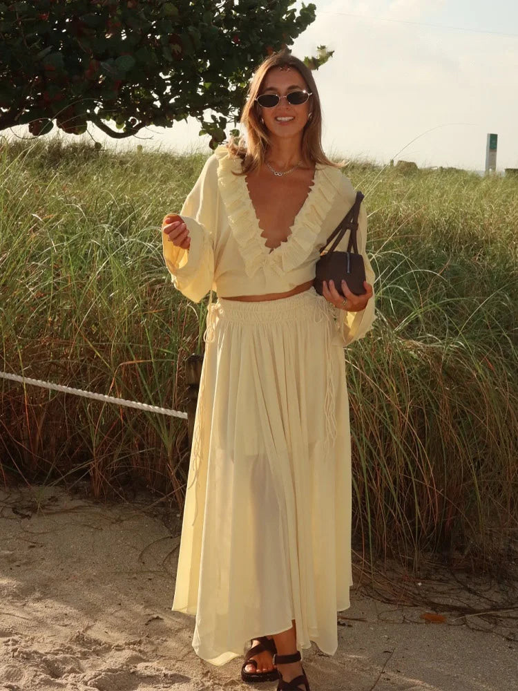 Yellow Lace & Pleated Co-Ord