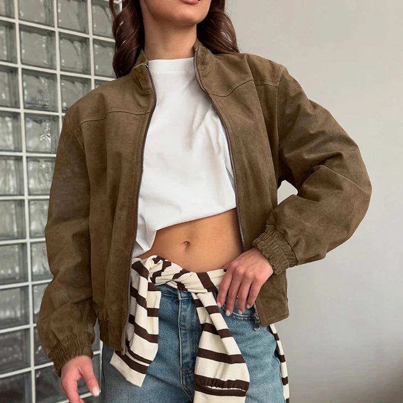 Suede Stand-Collar Short Jacket