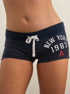 Vintage Letter Print Drawstring Shorts