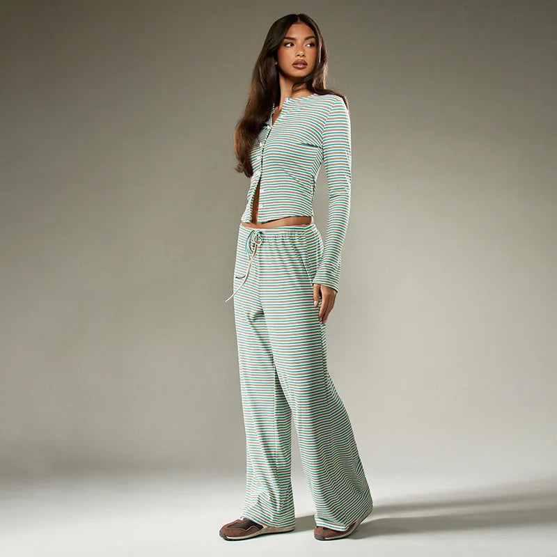 Striped Cardigan & Loose Trousers Co-Ord
