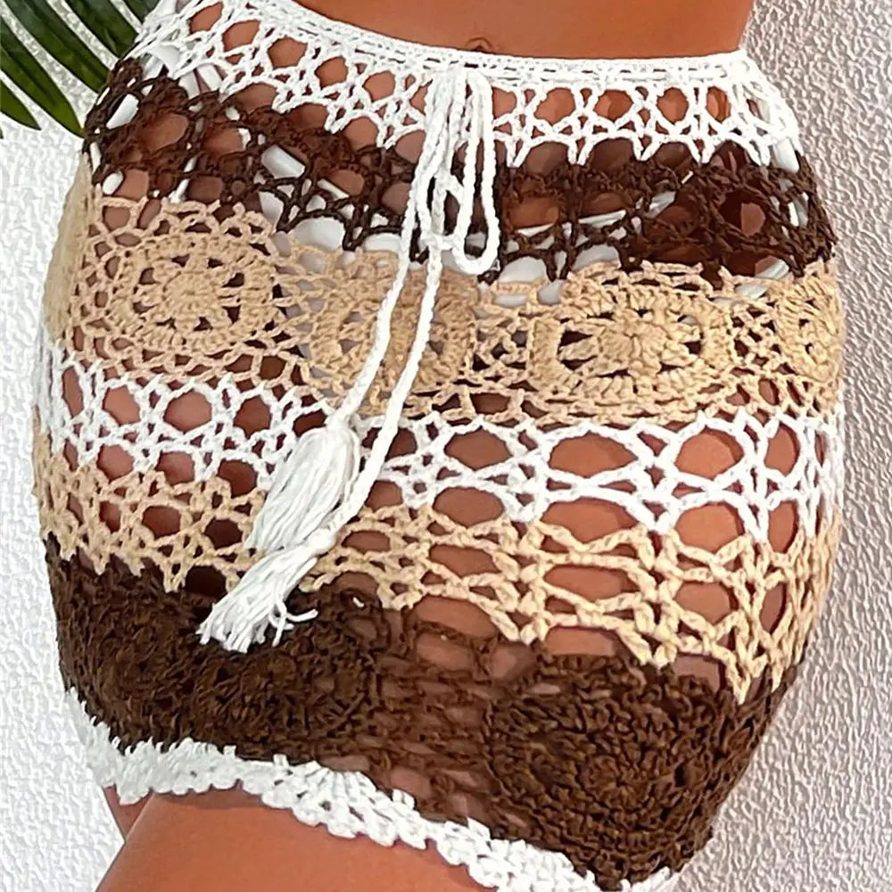 Crochet Knit Mini Bikini Top & Skirt