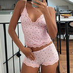 Floral Lace Camis Two-piece Pajamas Set