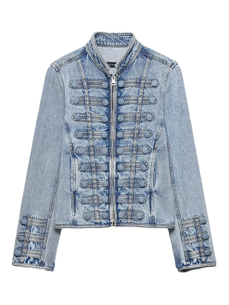 Cropped O-Neck Denim Jacket