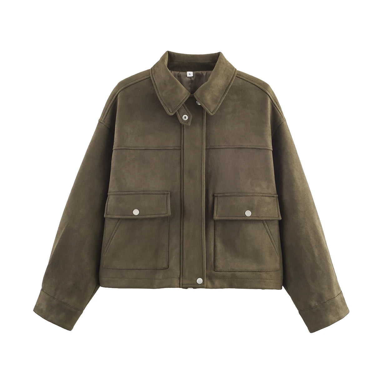 Olive Green Suede Lapel Jacket