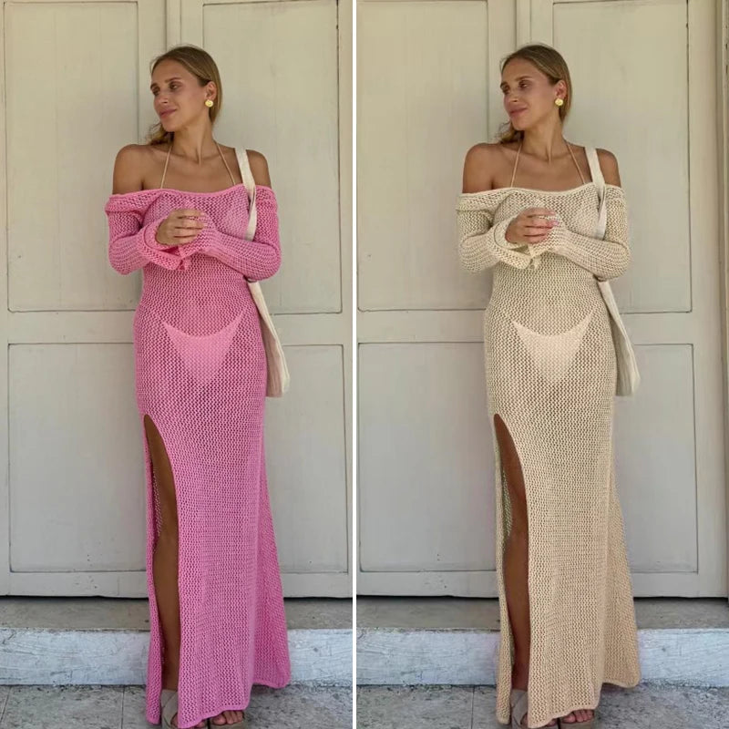 Side Slit Backless Knit Long Dress