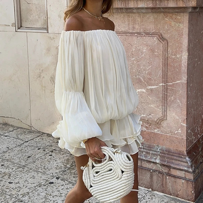 Off-Shoulder Romantic Ruffle Mini Dress