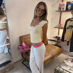 Plunge Lace-Trim Contrast Top