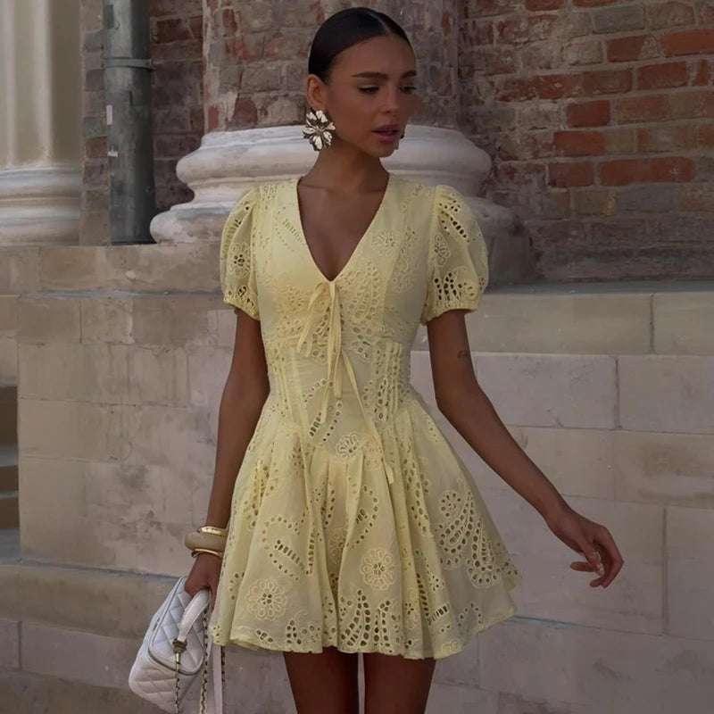 High-Waist Lace-Up Mini Dress