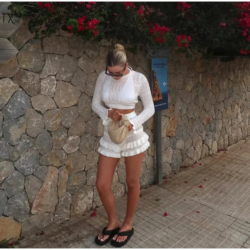 Chic Solid Knitted Shorts Set