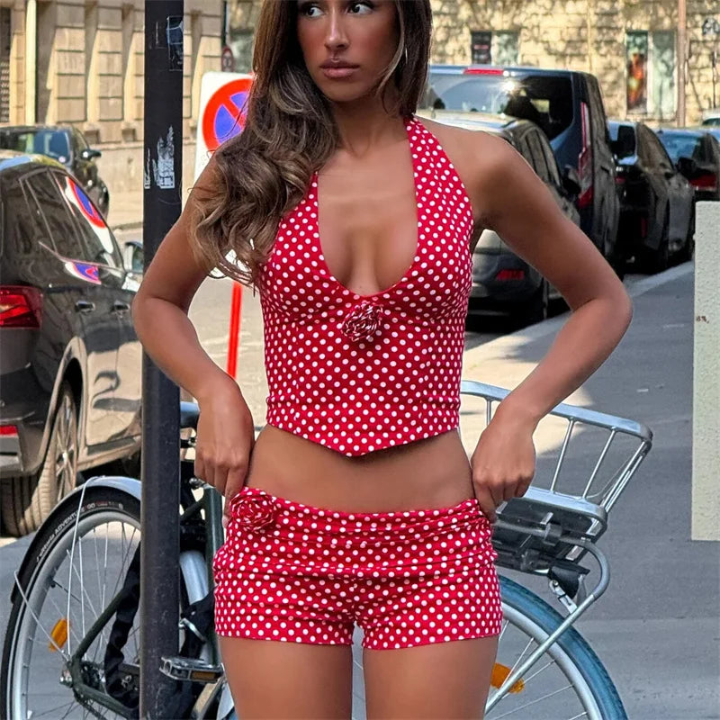 Dot Print Halter & Shorts Co-Ord