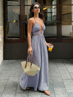 Deep V-neck Striped Beach Dress