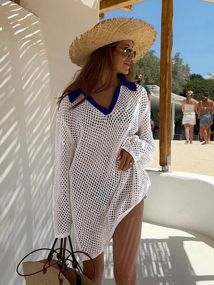 Knitted Long Sleeve Mini Dress Cover Up