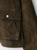 Brown Suede Lapel Zip-Up Jacket