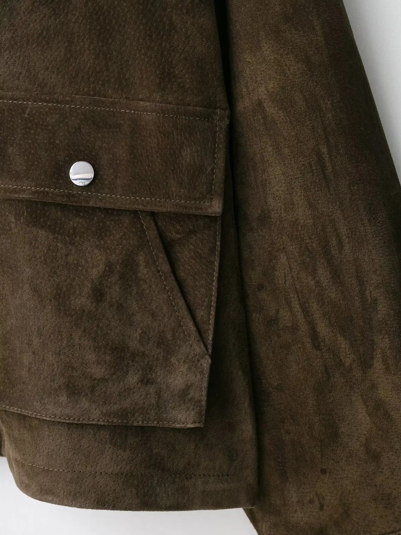 Brown Suede Lapel Zip-Up Jacket
