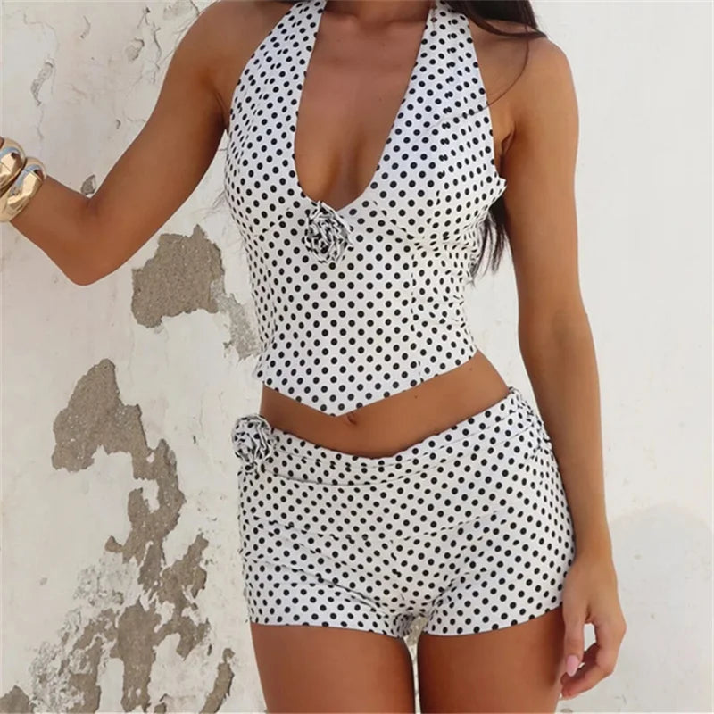 Dot Print Halter & Shorts Co-Ord