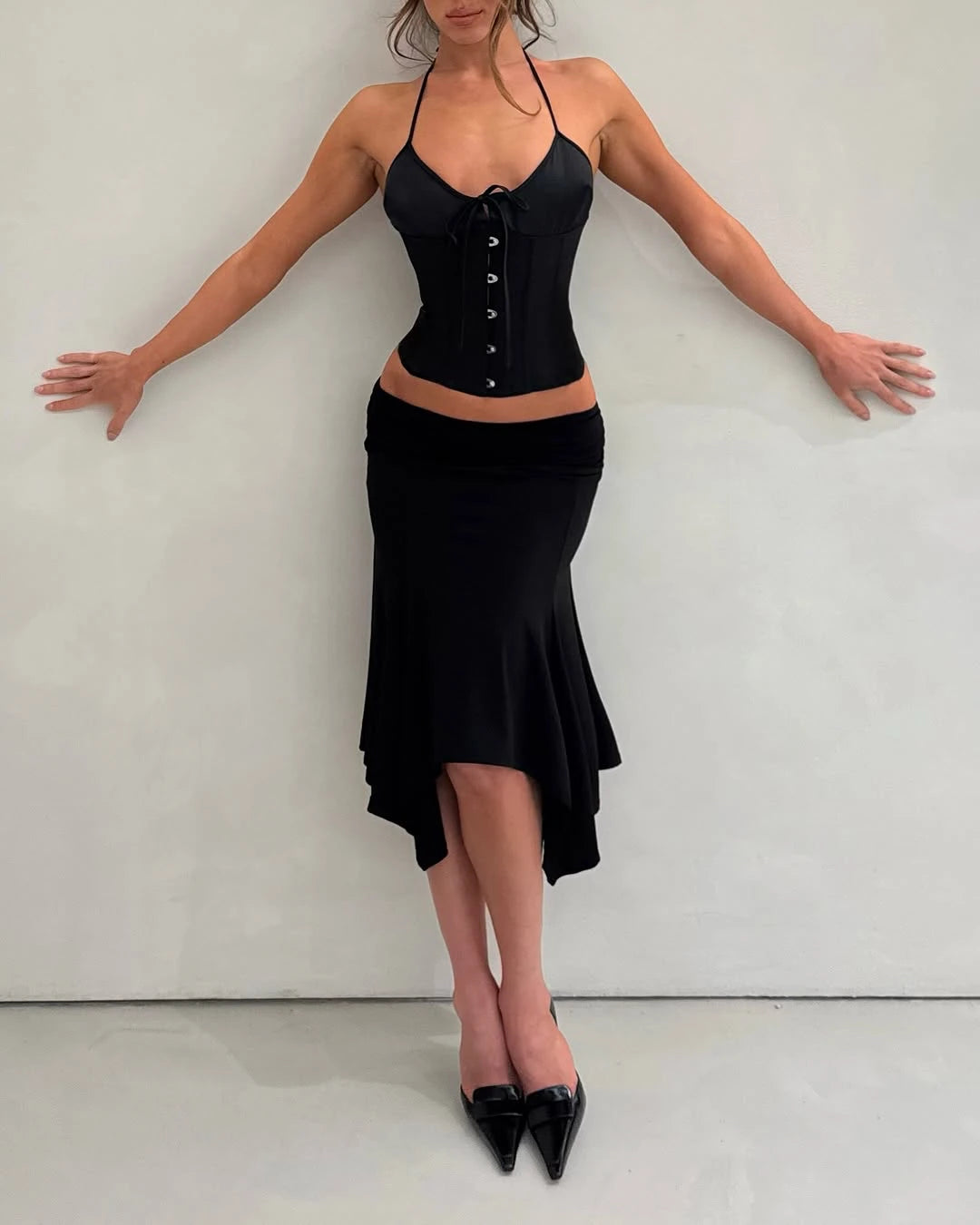 Black Satin Fishbone Corset