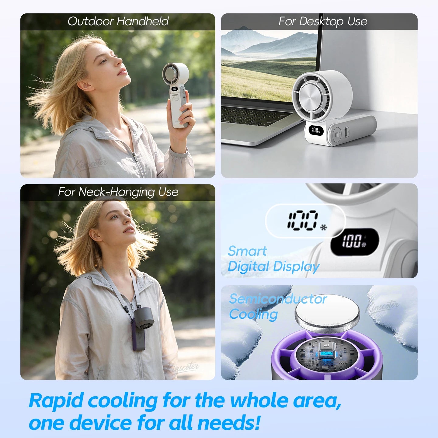 Portable High Speed Cooling Handheld Fan 3600mAh Rechargeable 100 Speed Adjustable Mini Foldable Air Cooling Turbo Fan & Lanyard
