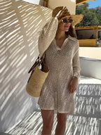 Knitted Long Sleeve Mini Dress Cover Up