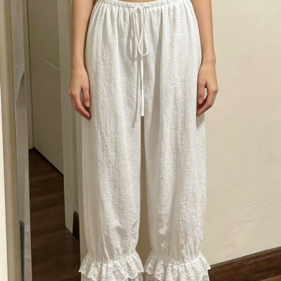 Ruffle-Hem Lace Trousers