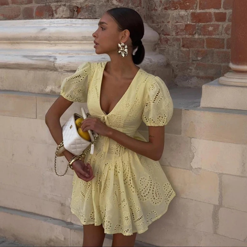 High-Waist Lace-Up Mini Dress