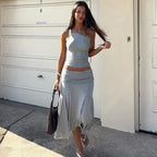 Pleated Long Skirt & Tank Set