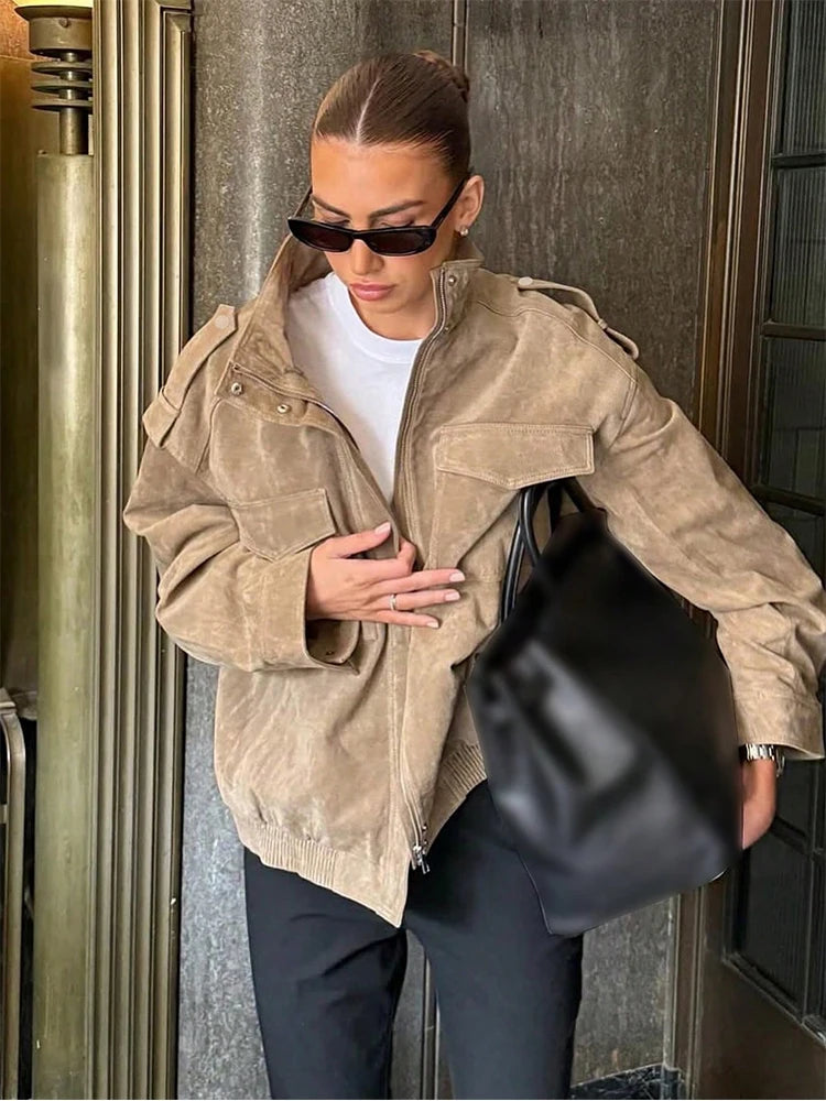 Chic Suede Zip-Up Jacket