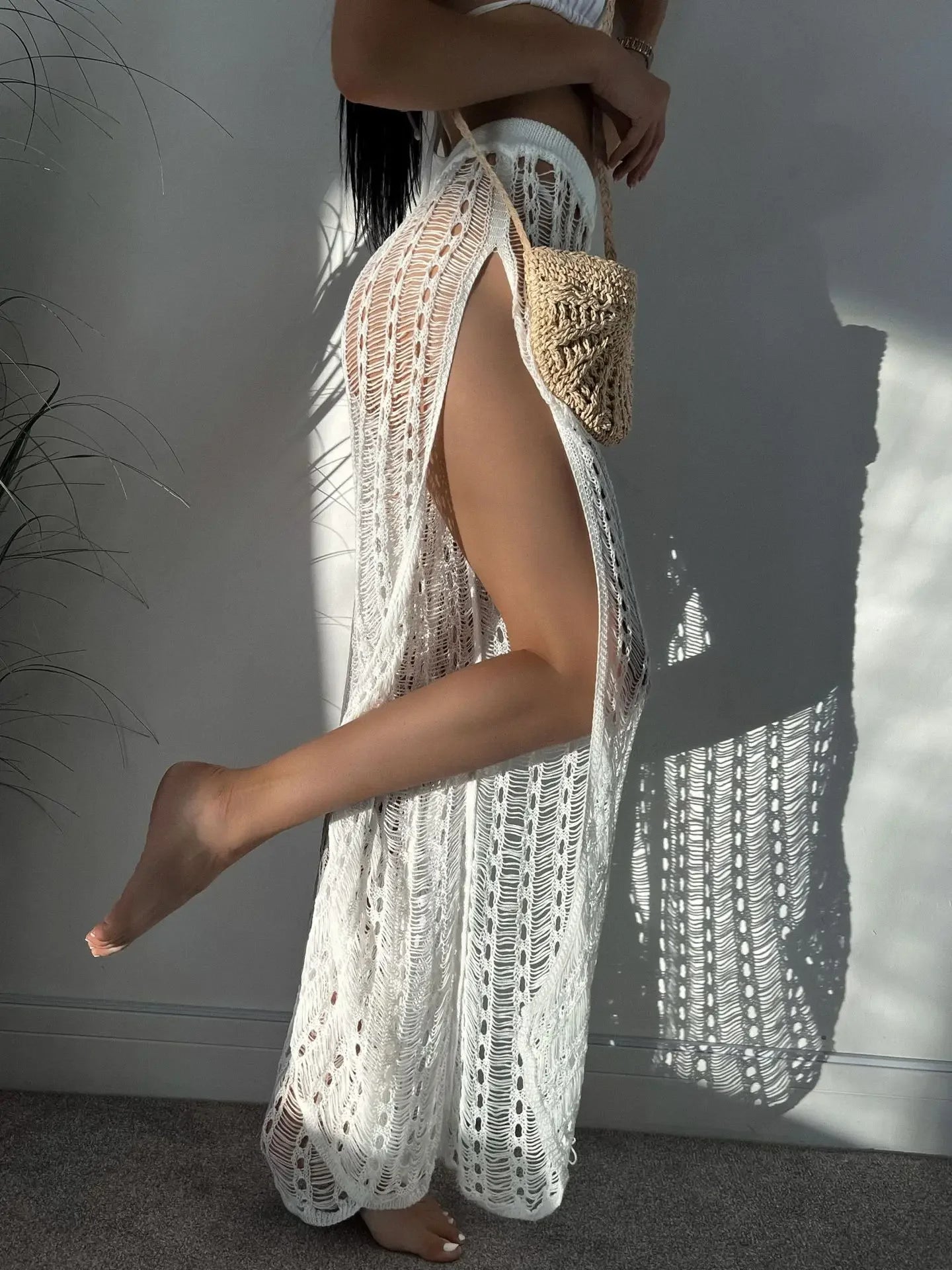 High-Split Knitted Beach Trousers