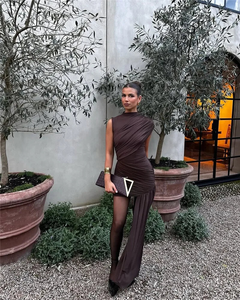 Draped Ruched Sexy Maxi Dress