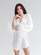 Feather Satin Mini Dress Robe