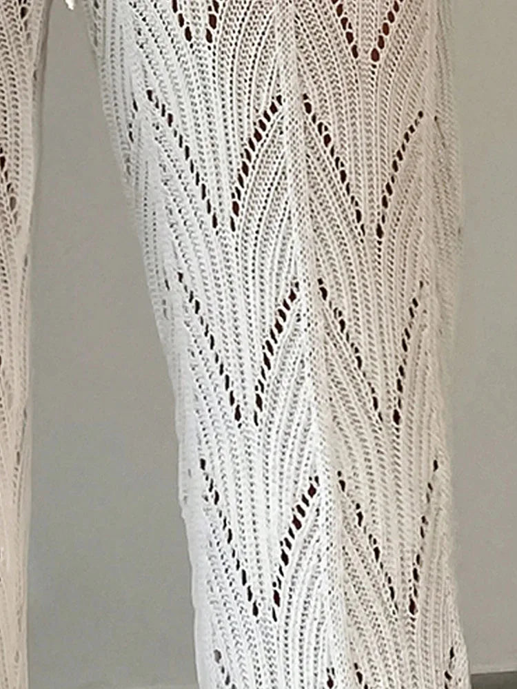 High-Waisted Crochet Wide-Leg Beach Trousers